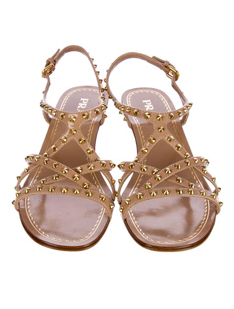 prada women's brown leather sandals|Prada studded pony skin sandals.